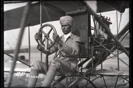 Mohan Singh with a Curtiss Model D. The aviator was proficient on both airplanes and hydroplanes.