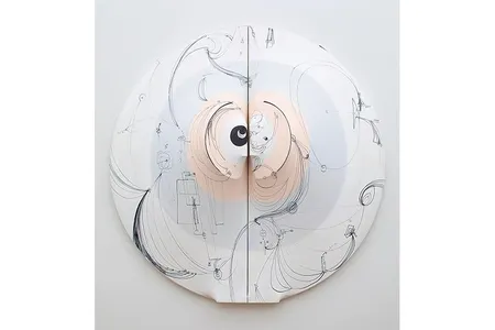 The circa 1968-96 Lunar con Tatuaje (Moon With Tattoo), made of stretched canvas and acrylic, is one of over 40 works in the retrospective.