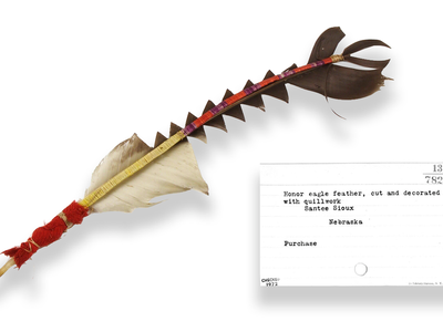 Honor feather once owned by Artemas Ehnamani (Dakota,1825–1902). Nebraska. 