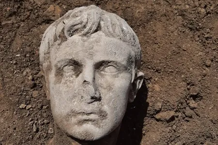 A view of the marble head discovered last week in Isernia, a town in south-central Italy