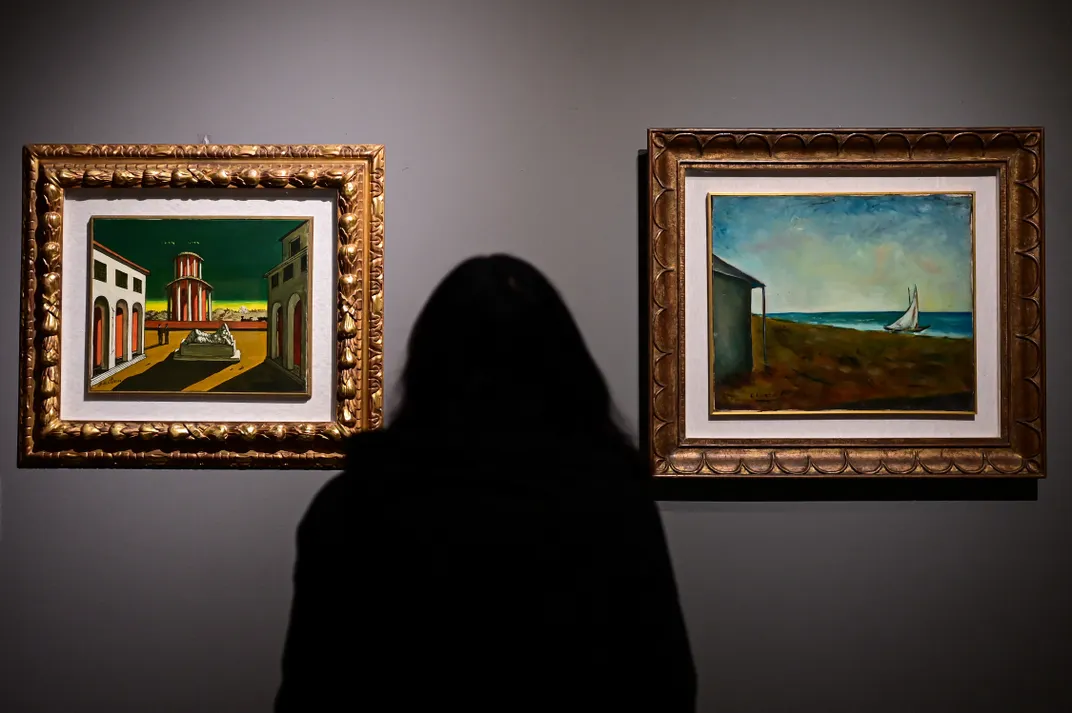 Piazza d'Italia by Giorgio de Chirico and Capanno sulla Riva by Carlo Carra