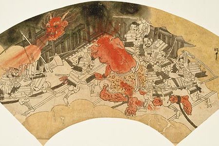 A Japanese folk tale is immortalized in artwork, such as this 19th-century fan painting by Kawanabe Kyosai.
