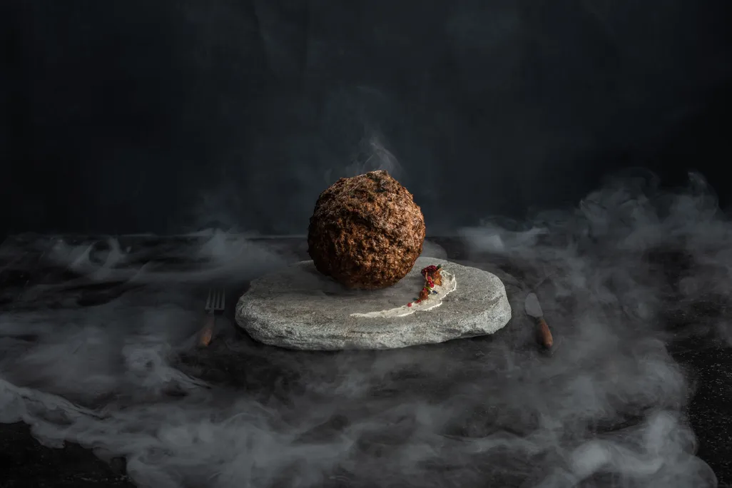 A meatball surrounded by fog
