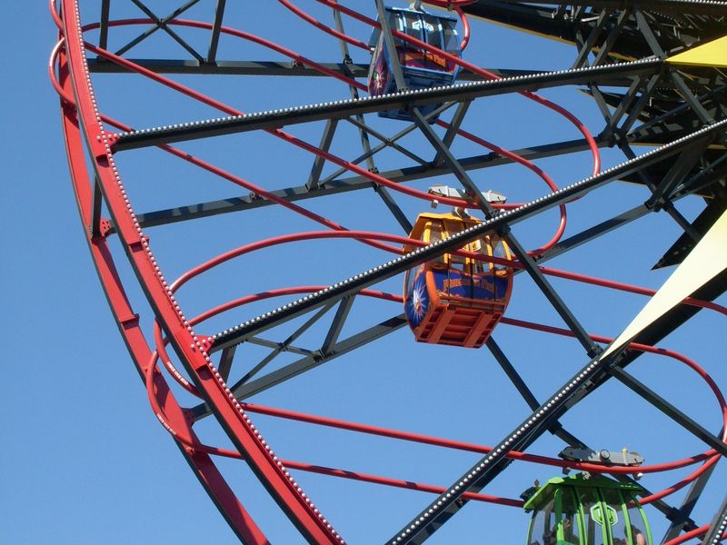 Brightly colored ferris wheel cars in Disney's California Adventure