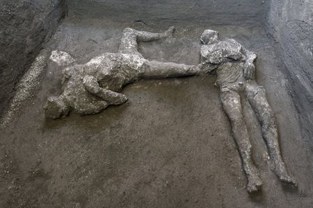 Archaeologists made plaster casts of the pair, who are thought to be a high-status older man and a younger enslaved individual.