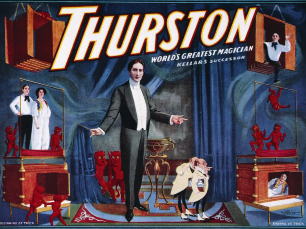 Early 20th century poster of magician Howard Thurston's spirit box illusion