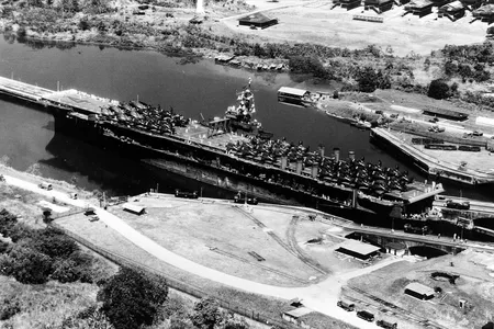 USS Ranger traverses the Panama Canal during World War II