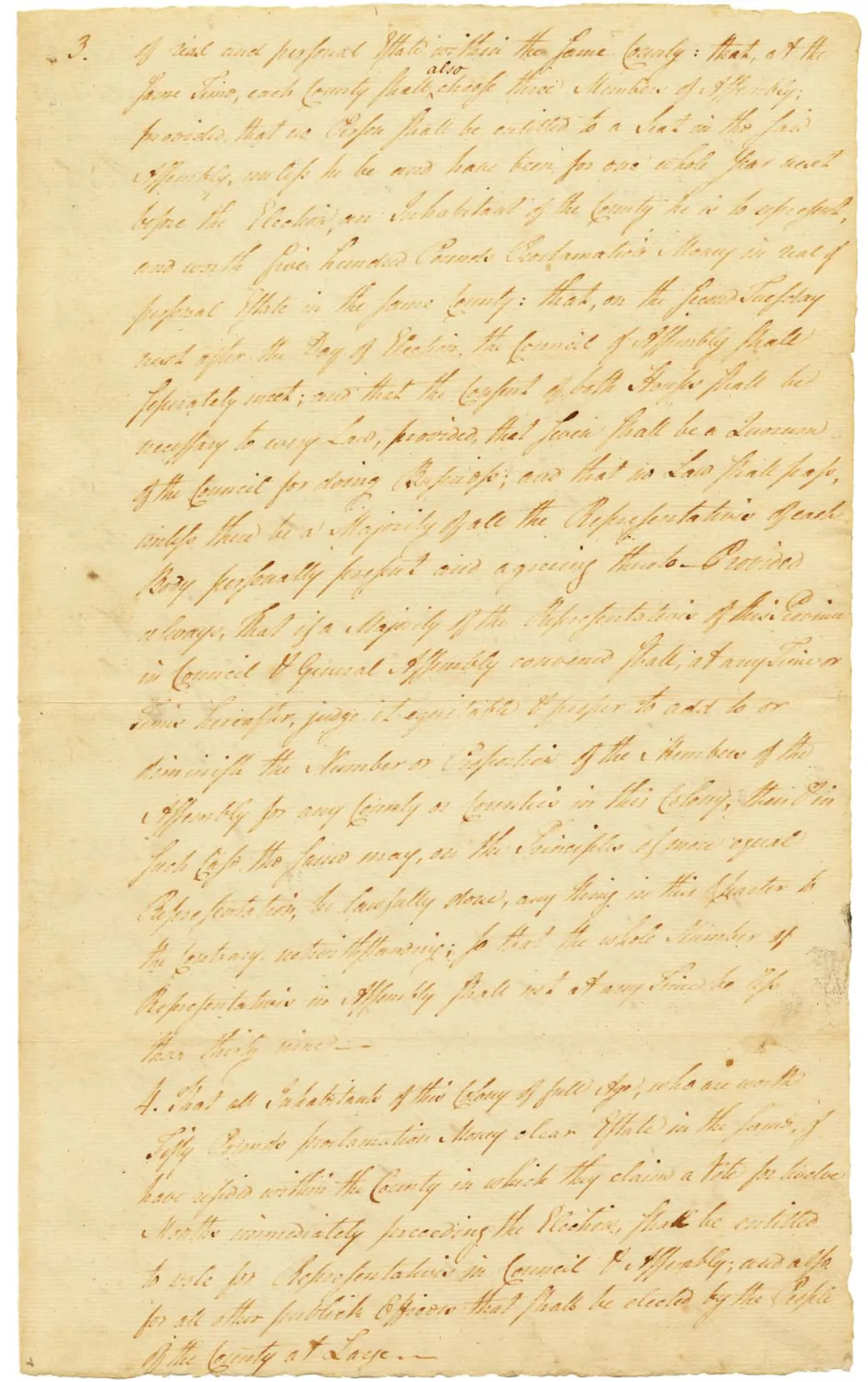 A page from the 1776 New Jersey State Constitution