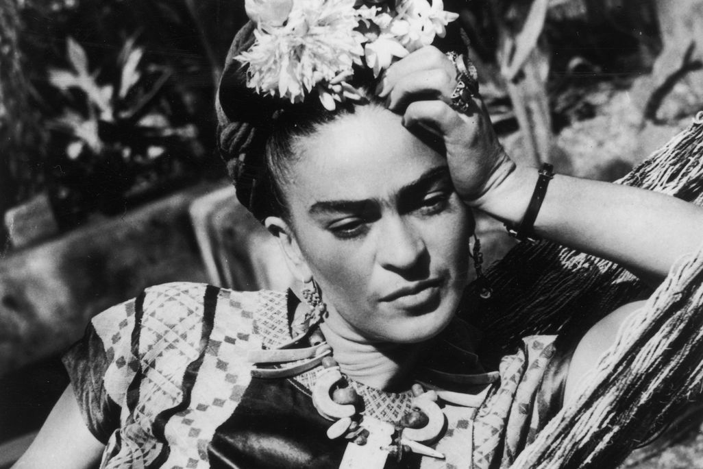 Frida Kahlo circa 1950 with flowers in her hair