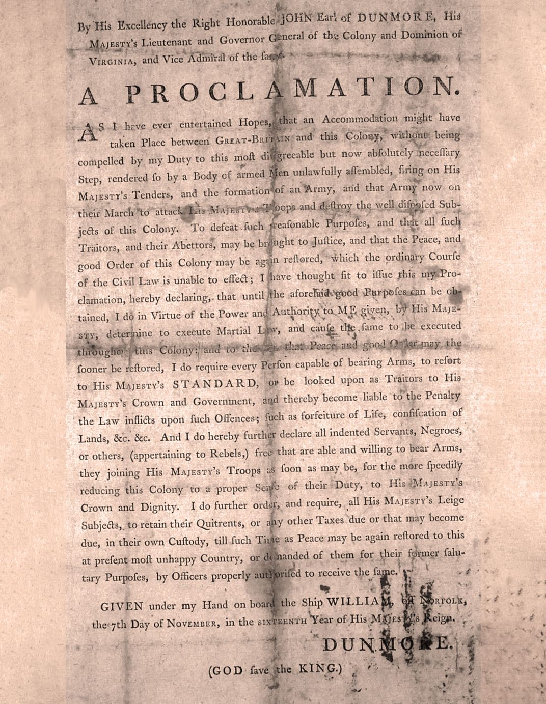 A copy of Dunmore's Proclamation