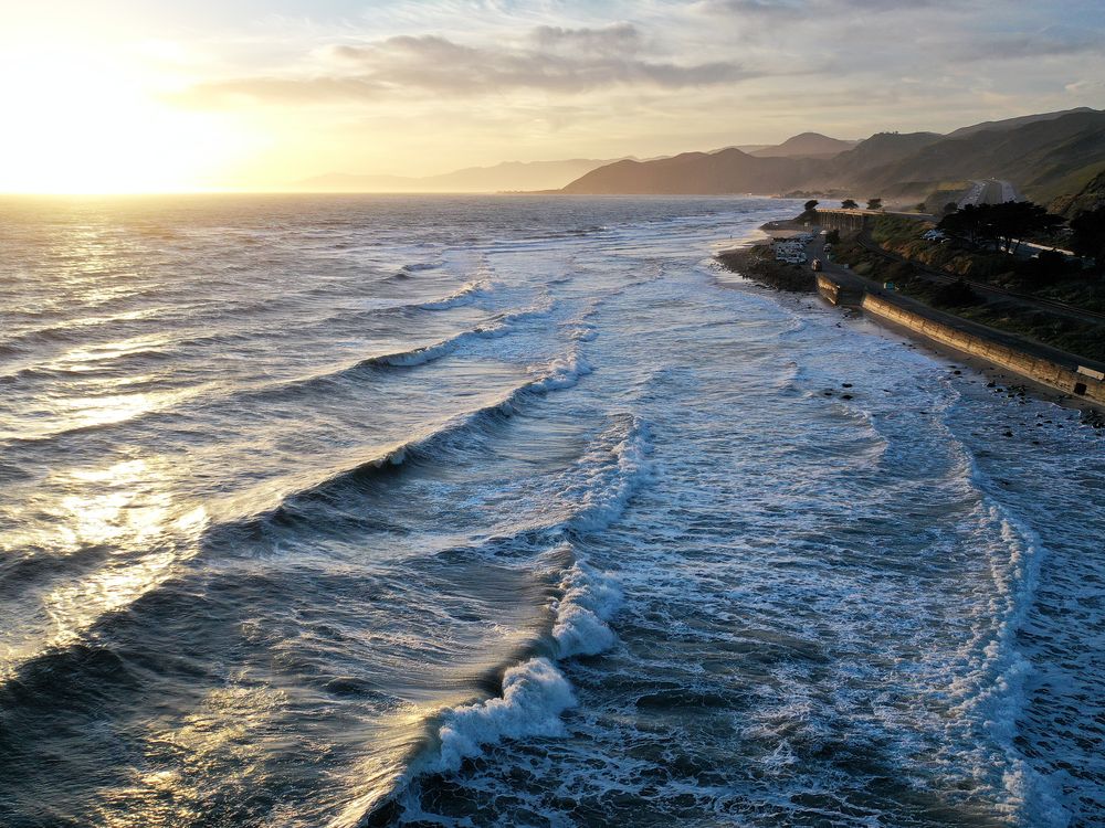 ocean waves along a coastline