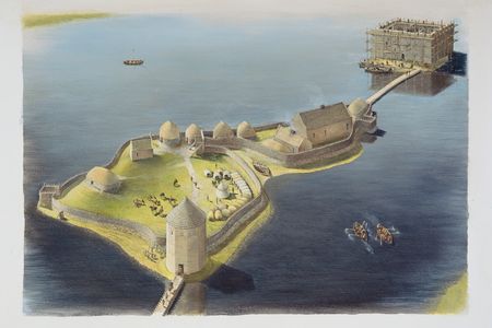 Visualization of the castle that stood at Finlaggan during the 12th and 13th centuries