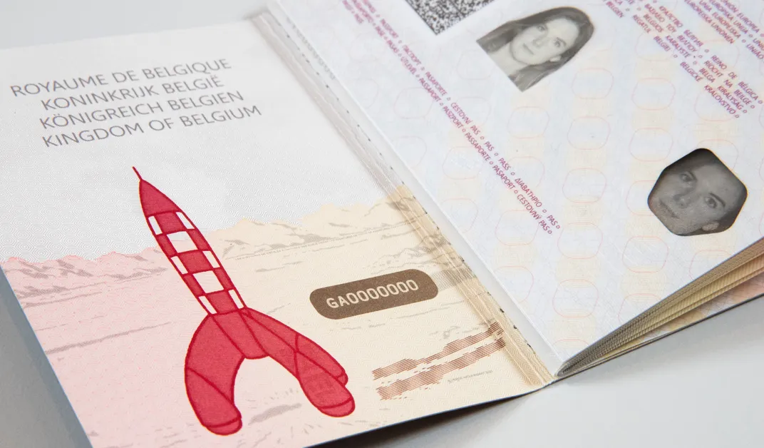 colorful cartoon image of red rocket on passport