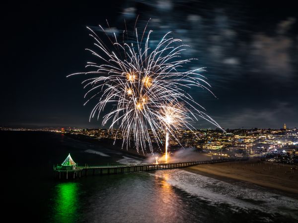 Manhattan Beach Pier Fireworks at Christams Time. thumbnail