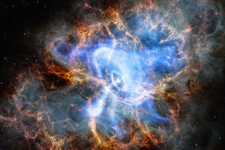 A stunning composite images of stars appearing in a crab formation deep in space