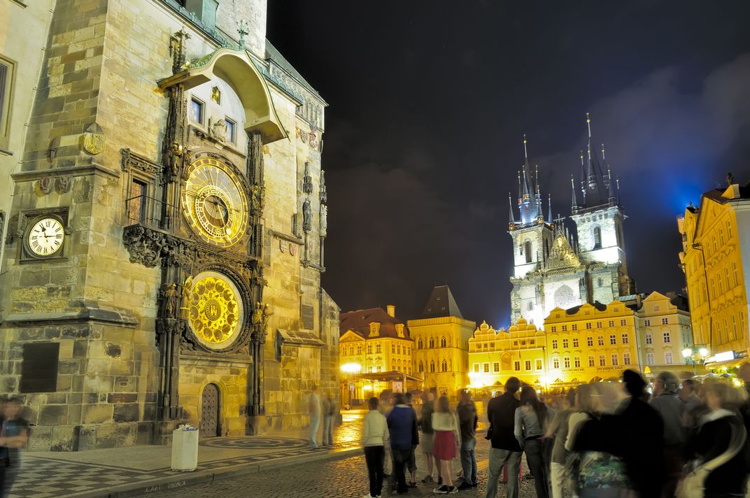 Prague's historic central square at night