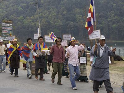 Tibetan protesters in Nepal. 