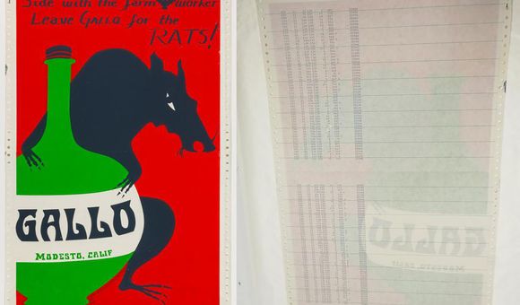 Unidentified, Untitled (Side with the Farmworkers), front and reverse views, c. 1973, screenprint on computer tractor paper, Smithsonian American Art Museum, Gift of the Margaret Terrazas Santos Collection, 2019.52.4