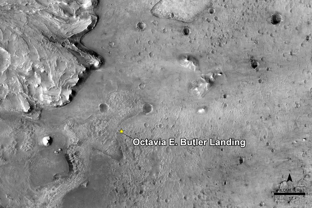 A photo of the Jezero Crater where the Mars Perseverance rover landed
