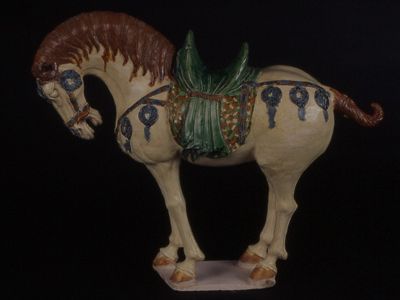 A horse touted as being from the Tang dynasty, but with only one genuine part in the unglazed underside.
