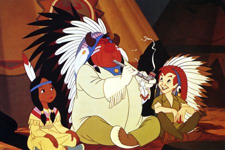 From left: Princess Tiger Lily, Indian Chief and Peter Pan as depicted in the 1953 film.