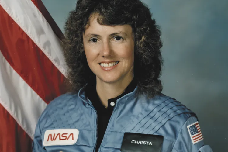 Christa McAuliffe portrait in her NASA uniform