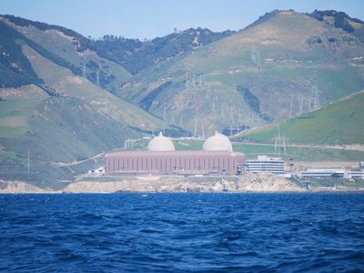 A view of the Diablo Canyon Nuclear Power Plant, with two reactors.
