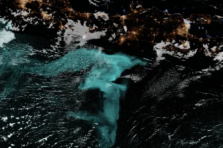 Glowing &quot;milky seas,&quot; seen here from a satellite, have confused and captivated sailors for centuries.