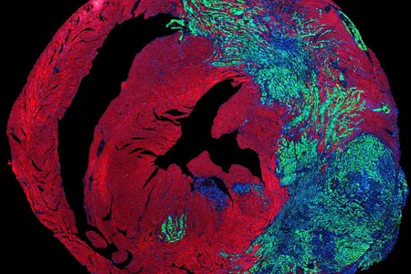 Lung cancer cells, shown in green, growing in a mouse heart