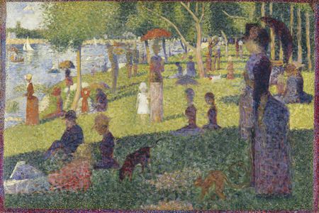 Georges Seurat's Pointillist "Study for 'A Sunday on La Grande Jatte'" exhibits high levels of entropy but low levels of complexity