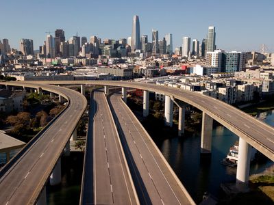 The interstate was empty in San Francisco after stay at home orders were issued in California in early April.
