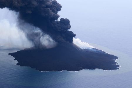 An aerial photo of Nishinoshima erupting on June 29.