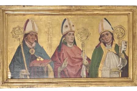 The front of the newly returned altar panel features St. Nicholas of Bari, St. James of Tarentaise and St. Germanus of Paris.