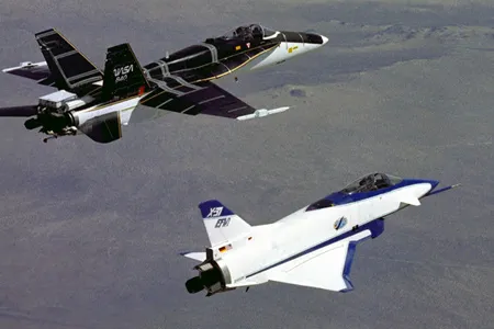 NASA's F/A-18 (left) and X-31 are among the airplanes used to gather data for thrust-vectoring.