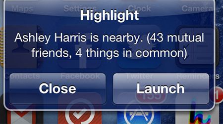 A screengrab of the Highlight app for the iPhone