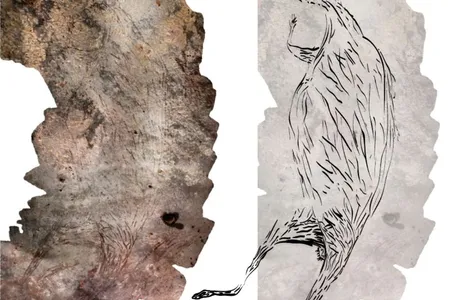 The kangaroo painting, shown alongside an illustration giving a clear view of the lines drawn by the artist, is Australia's oldest known rock art.