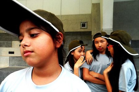 Students act out a bullying exercise.