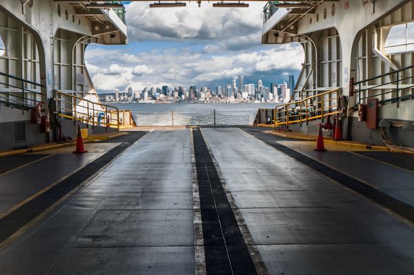 Looking out through the ferry with a view of Seattle thumbnail