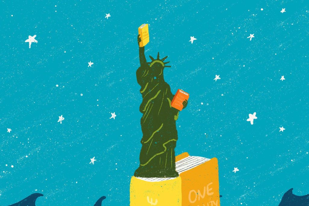 Statue of Liberty holding books illustration