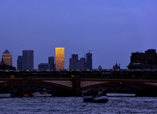 Last rays of sunlight caught by just two high rise office buildings in London thumbnail
