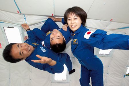 Three to get ready: Astronauts (from left) Satoshi Furukawa, Akihiko Hoshide, and Naoko Yamazaki are all in training for duty on the space station.