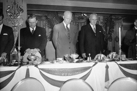 President Dwight Eisenhower at the annual National Prayer Breakfast in Washington on Feb. 2, 1956.
