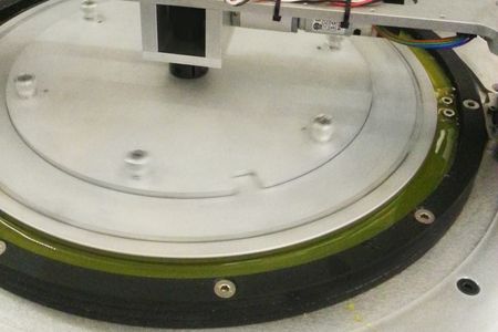 The 3D-print surface on Orange Maker's prototype heliolithography printer. 