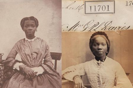 Sarah Forbes Bonetta, as seen in 1856 (left) and 1862 (right). Hannah Uzor's new portrait is based on the 1862 photograph.