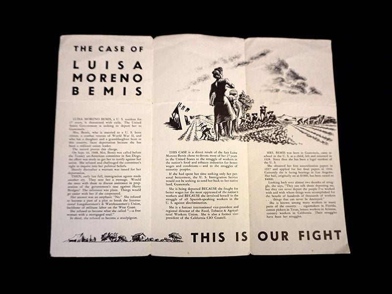 Printed trifold of "The Case of Luisa Moreno"