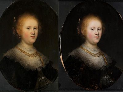 Rembrandt's Portrait of a Woman before (left) and after (right) conservation