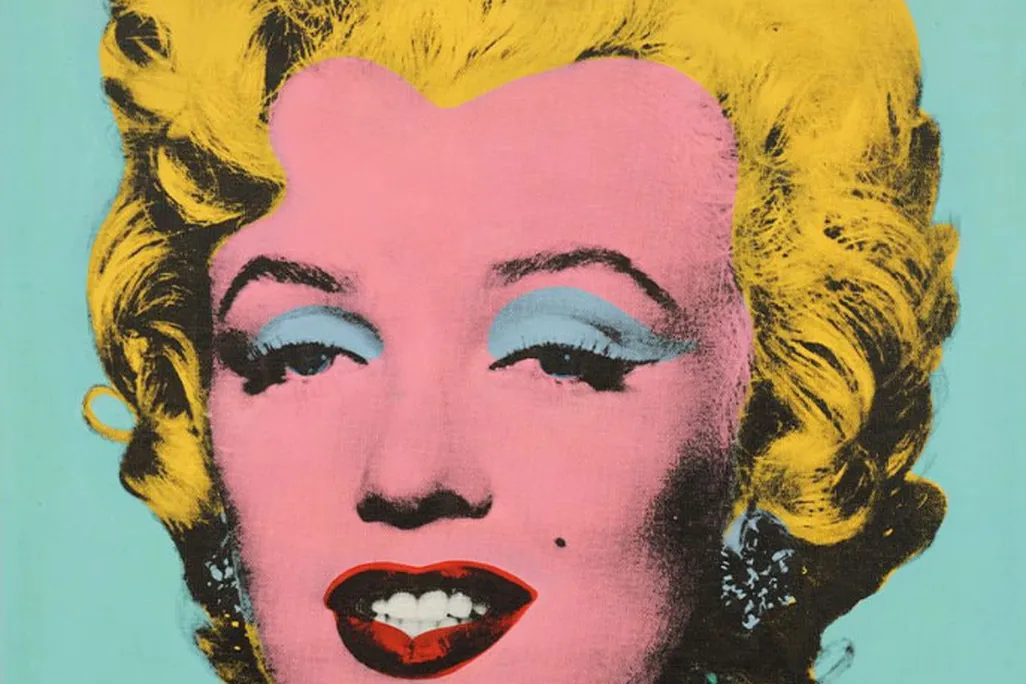 portrait of Marilyn Monroe on sage blue background