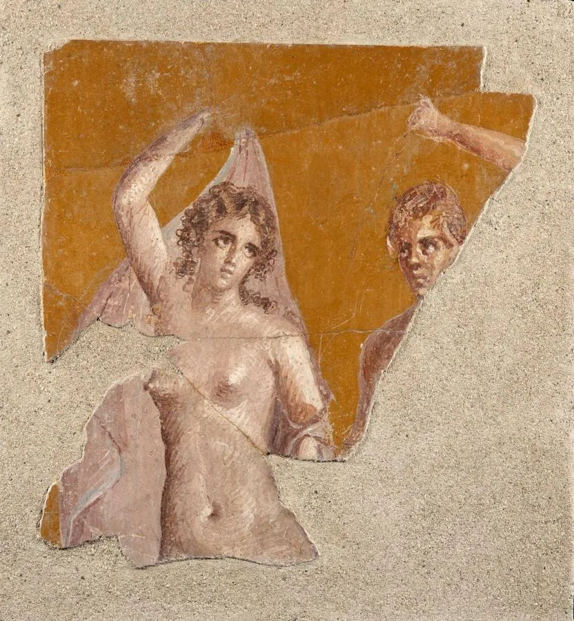 Fragment of a fresco featuring a satyr and a nymph