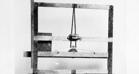 Morse's 1837 telegraph receiver prototype, built with a canvas-stretcher