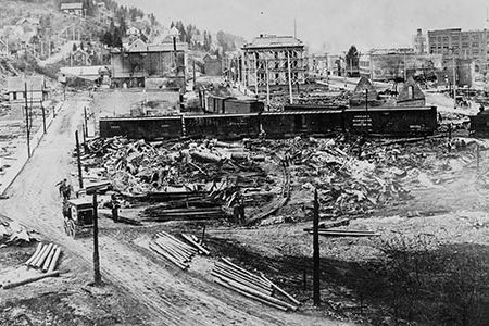 The forest fire of 1910 ripped through the town of Wallace, Idaho leaving it in complete shambles.